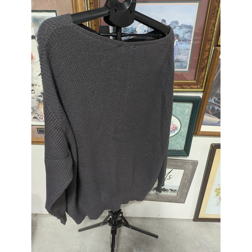 Terra & Sky Womens 2X 20W-22W Charcoal Gray Garter Stitch Boat Neck Sweater